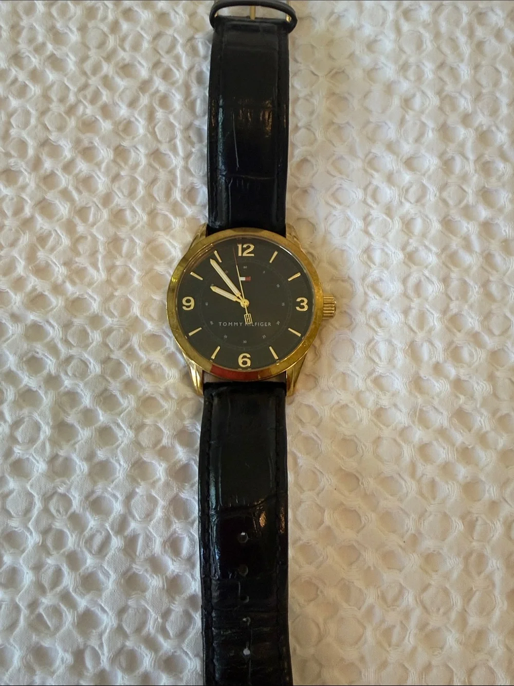 Classic Black Leather Men's Watch with Gold Case